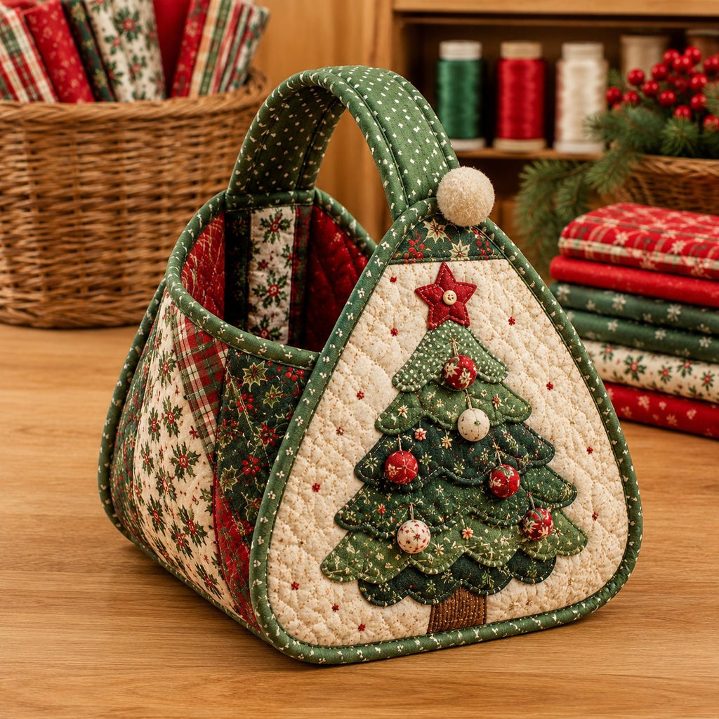 🎄 🎄 Christmas Quilted Carry Basket – DIY Sewing Kit & Finished Basket 🎁
