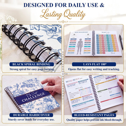 "75 Soft" Challenge Journal for Women: A5 Spiral-Bound 75-Day Habit Tracker—Features full-color daily logs, weekly reviews, and trackers for diet, hydration, exercise, and reading.