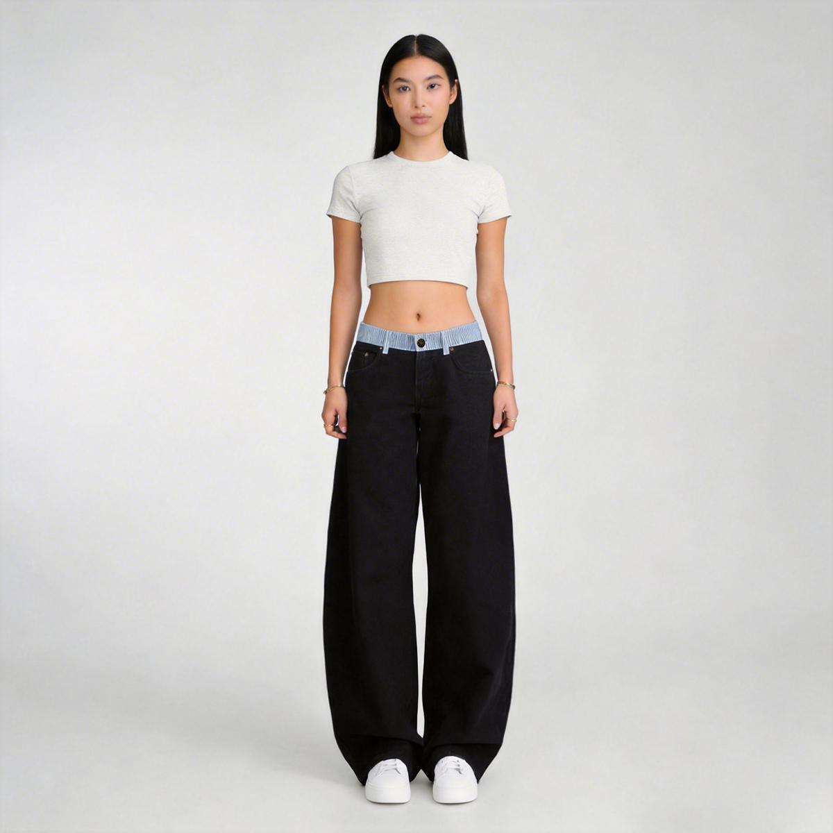 Adjustable Low-Rise Loose Barrel Leg Jeans