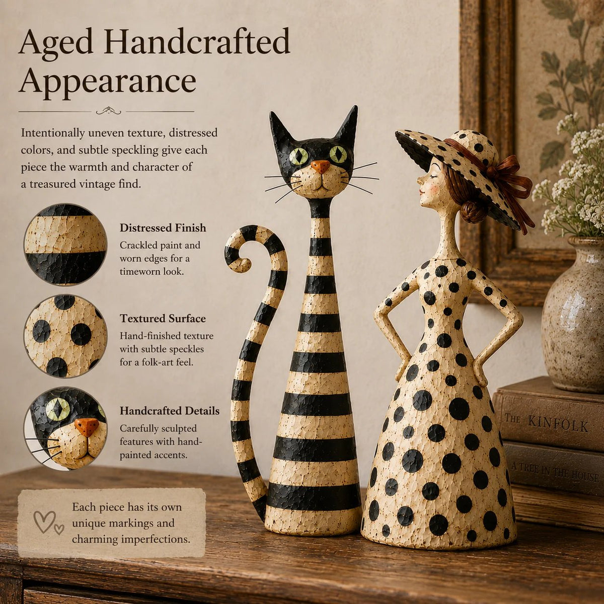 🐱✨ Vintage Cat & Lady Sculptures 🎨