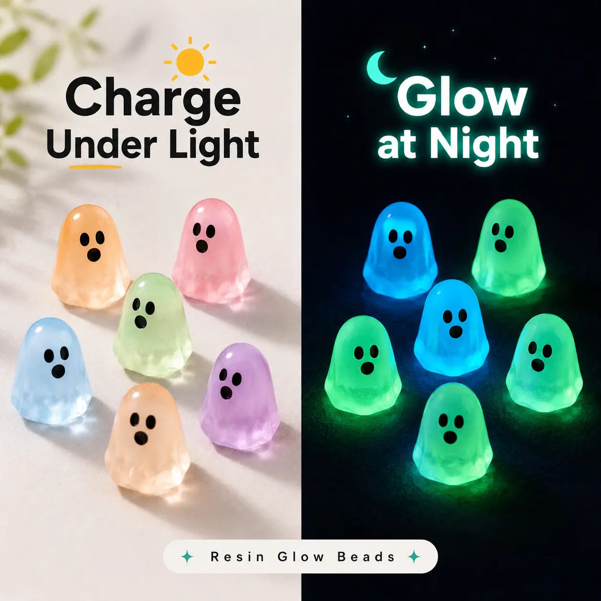 👻 Glow-in-the-Dark Ghost Beads – 20/50pcs for Halloween & DIY Crafts 🎃