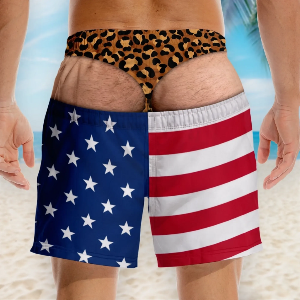 🔥8800+ sold 50% OFF🎁Funny Patriotic Men's Swim Trunks – Personalized Wide Load Beach Shorts
