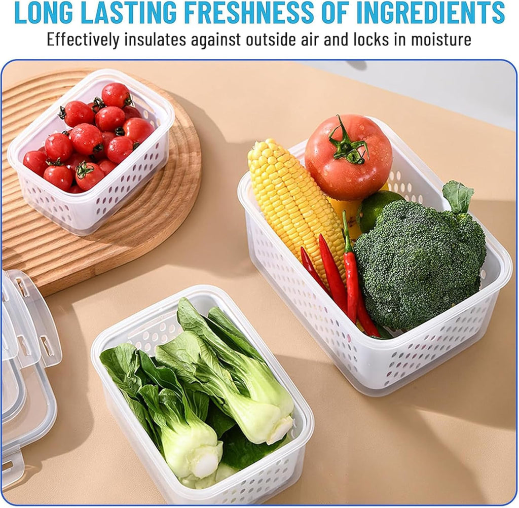 🎖️🍓3PCS Leakproof Produce Storage Bins With Removable Colander 💧
