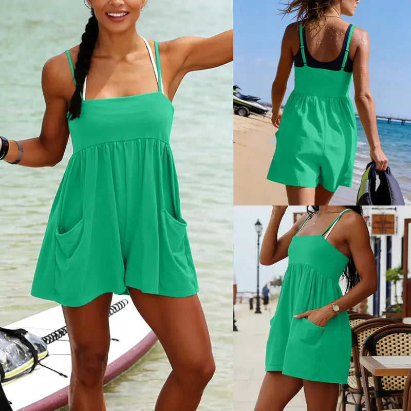 Cotton Strappy Pocket Romper