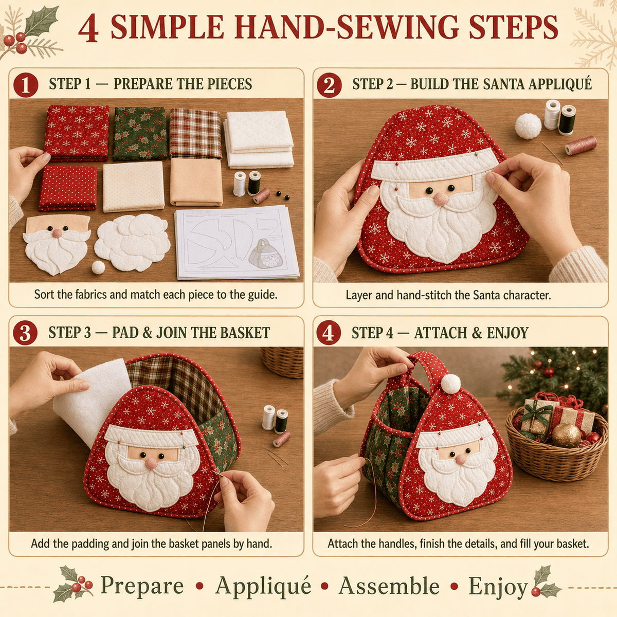 🎄 🎄 Christmas Quilted Carry Basket – DIY Sewing Kit & Finished Basket 🎁