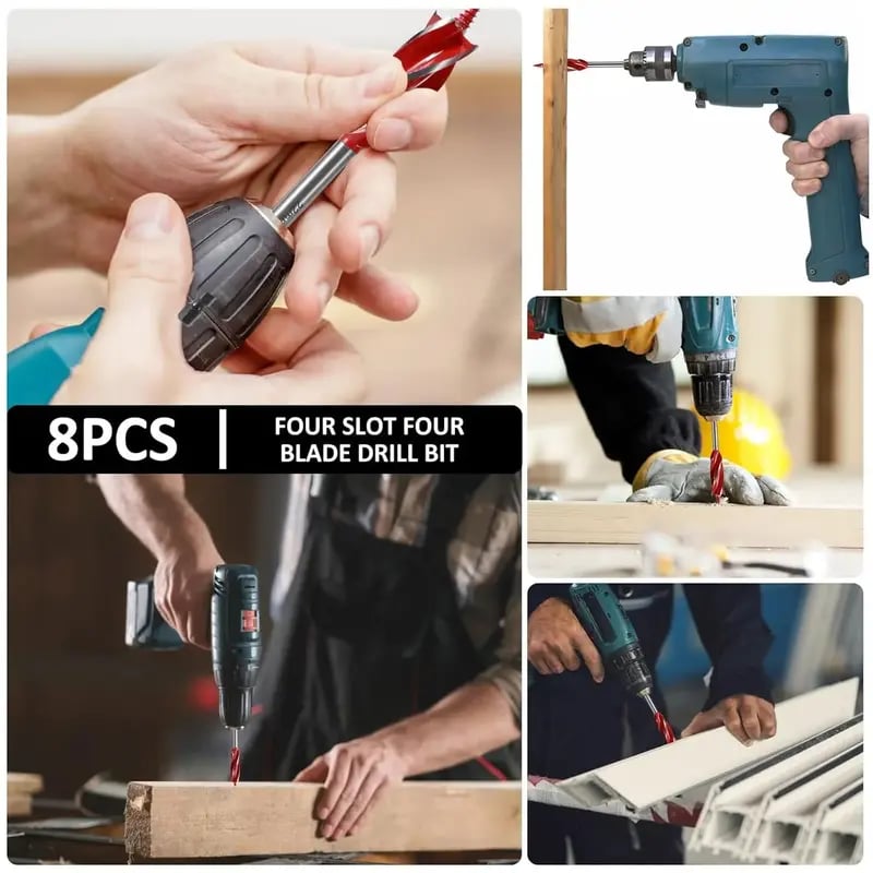 💯💯8PCS High Carbon Steel Wood Drill Bits Set, 4-Flute Hex Shank Wood Boring Bits 10-25mm for Timber Plastic Drilling 🛠️