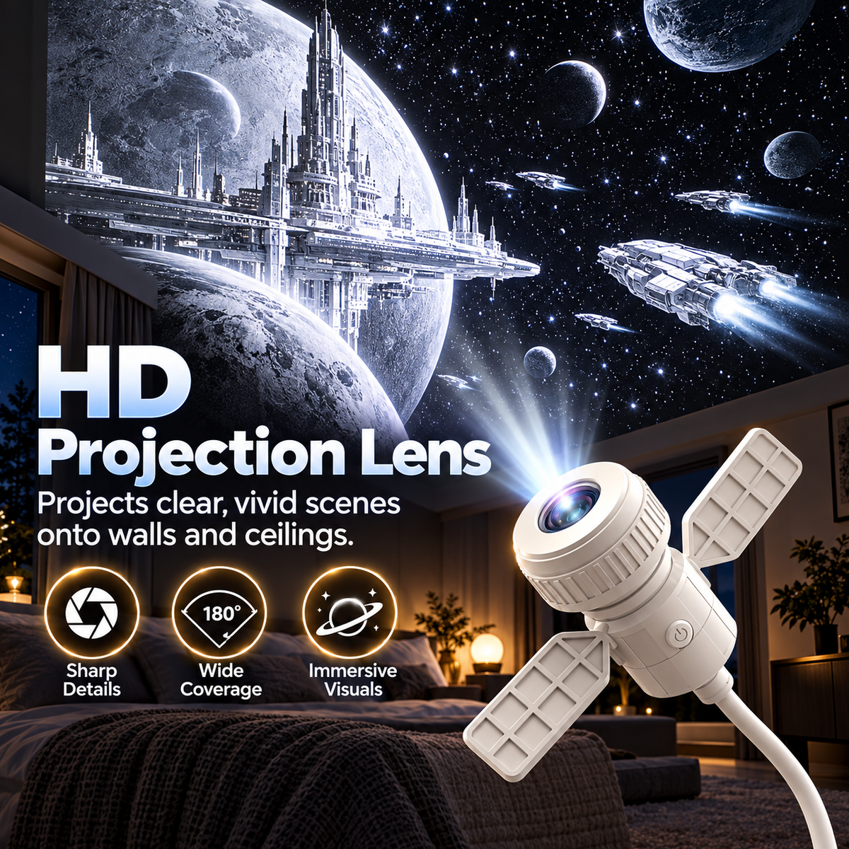 7-Pattern Star Projector Night Light – USB Galaxy Ceiling Lamp for Bedroom