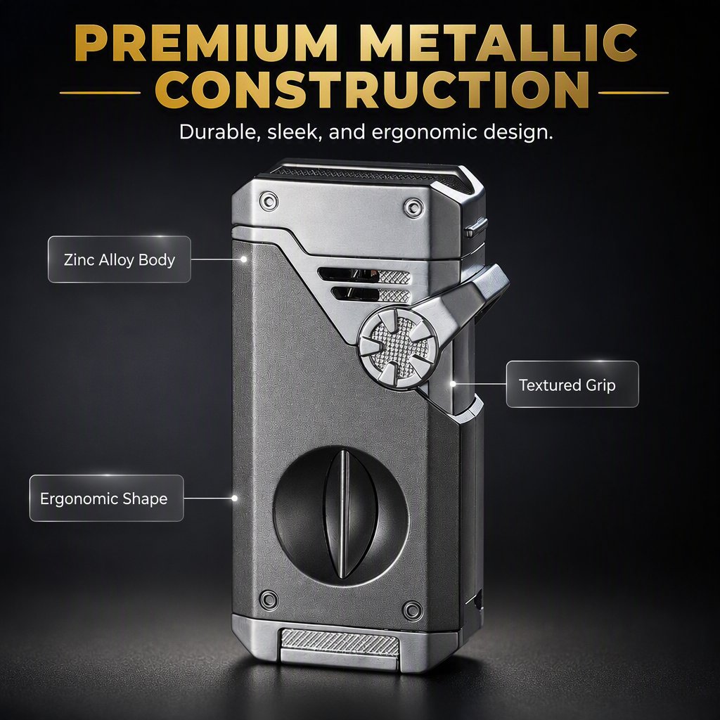 🔥💨 Quad-Flame Butane Lighter – Windproof, Refillable & Multifunctional ✨