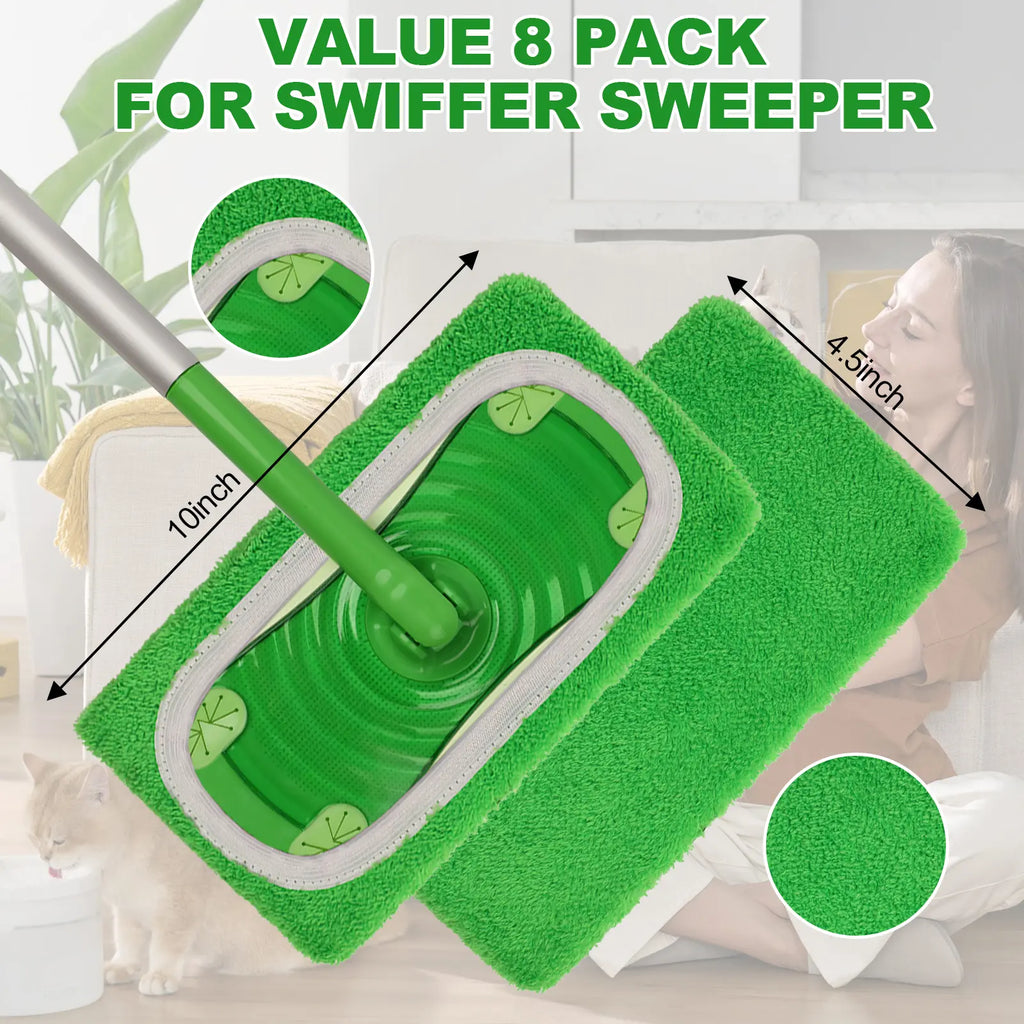 8Pcs Microfiber Mop Pads Compatible with Swiffer Sweeper Mop Wet and Dry Flat mop Cover Replacement Reusable Sweeping pad Refills Handle Not Include