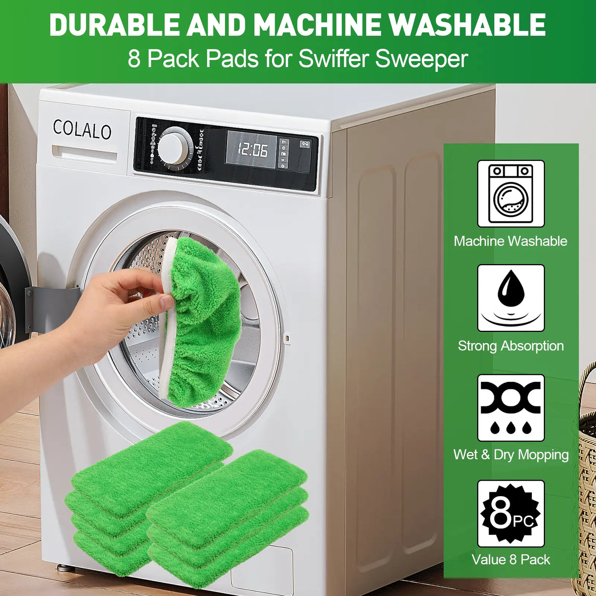 8Pcs Microfiber Mop Pads Compatible with Swiffer Sweeper Mop Wet and Dry Flat mop Cover Replacement Reusable Sweeping pad Refills Handle Not Include