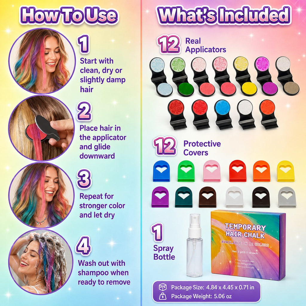 🌈🌈12-Color Temporary Hair Chalk Applicator Set
