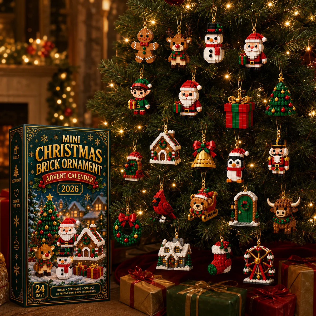🎄24-Day Mini Christmas Brick Ornament Advent Calendar – Build, Hang & Keep 24 Holiday Ornaments 🎁✨