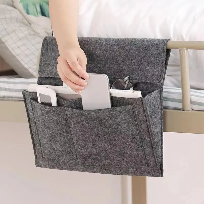 Bedside Storage Organizer – 5-Pocket Felt Hanging Bed Caddy 📚📱✨