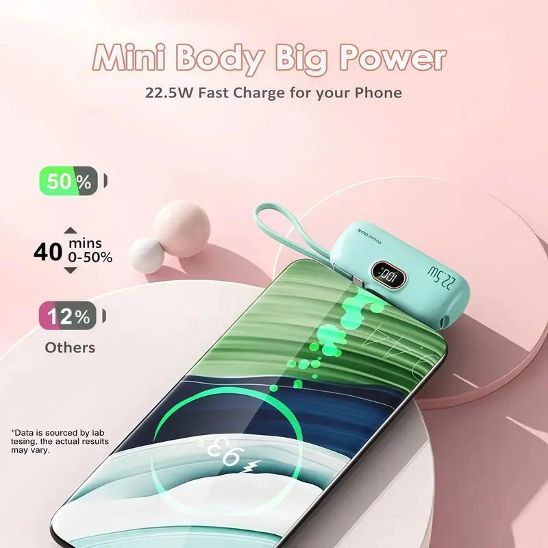 🔋⚡ 5000mAh Mini Portable Charger – 22.5W Output, USB-C & USB-A Ports, Digital Power Display 📱