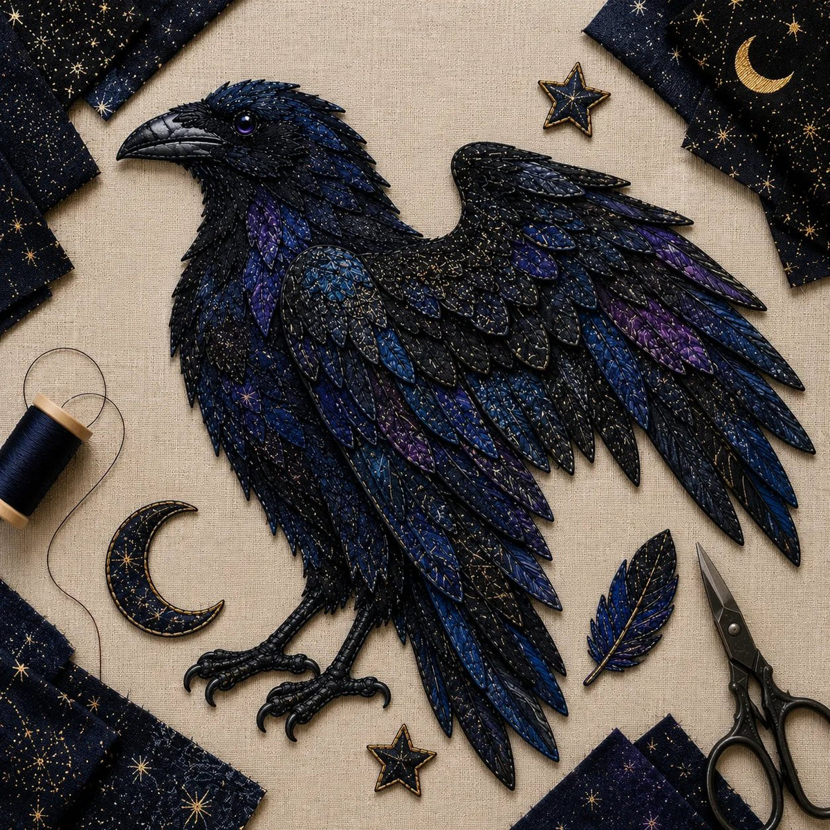 🌙 Beginner-Friendly Mythic Wilds DIY Patchwork Art Kit – Complete Sewing Craft Set 💕