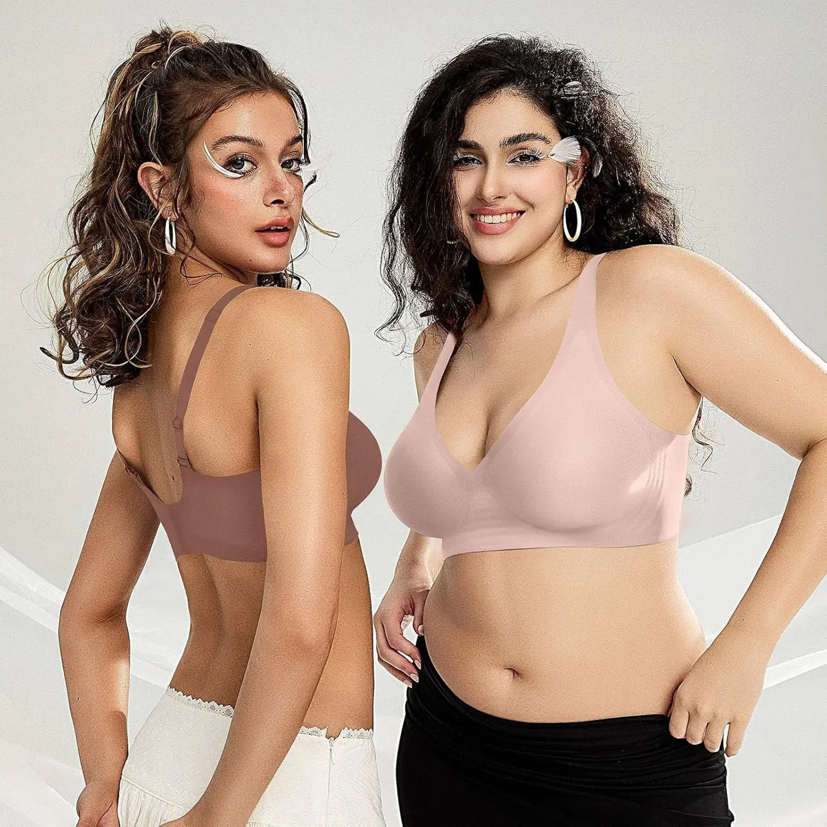 Womens Wireless Seamless Bras Deep V No Underwire Push Up Jelly Bras Supportive Full Coverage Bralettes Plunge T Shirt Bra