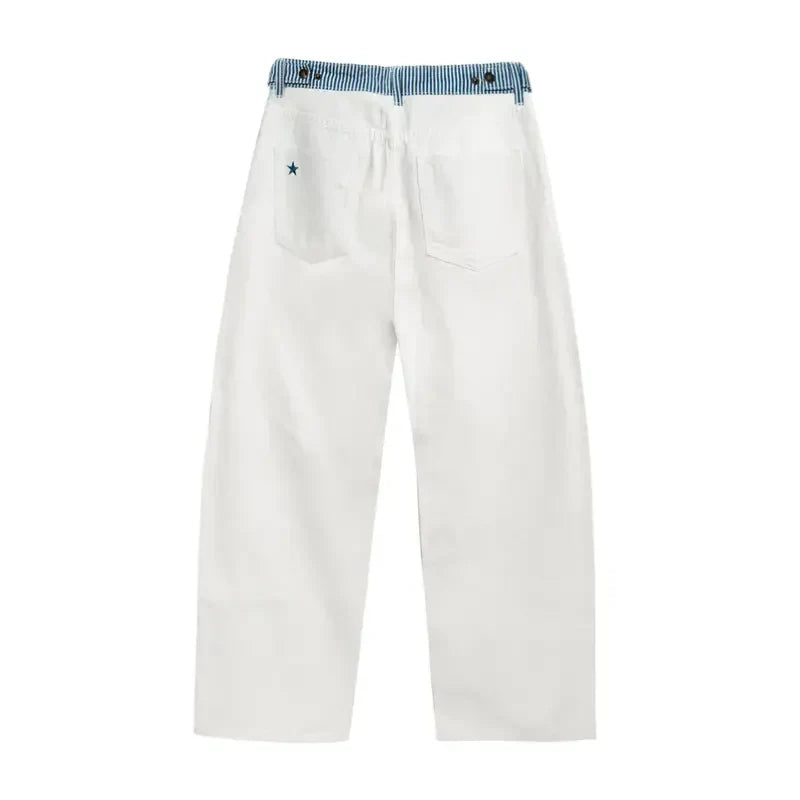 Adjustable Low-Rise Loose Barrel Leg Jeans