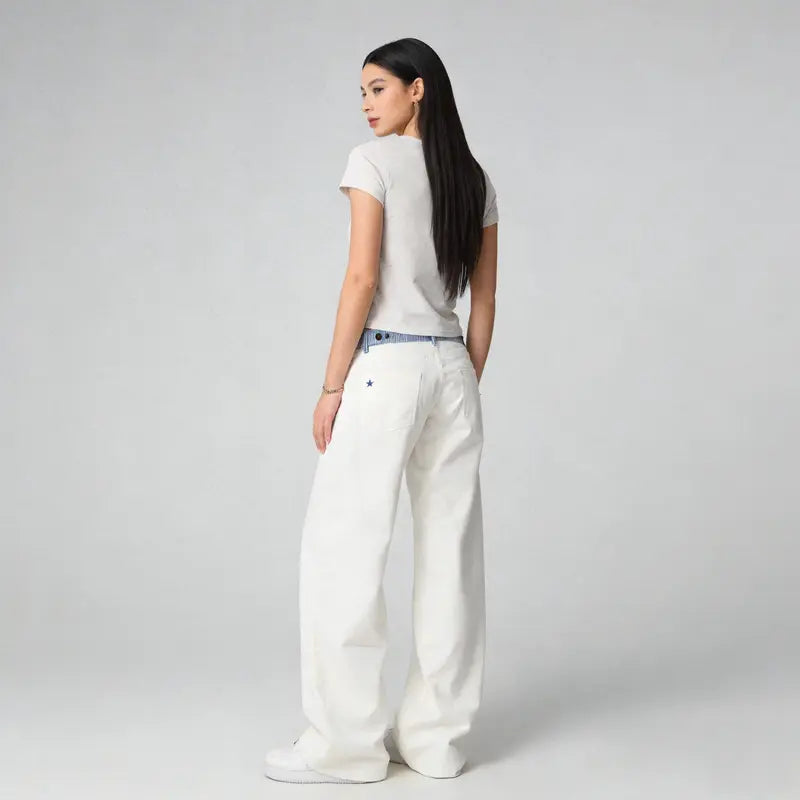Adjustable Low-Rise Loose Barrel Leg Jeans