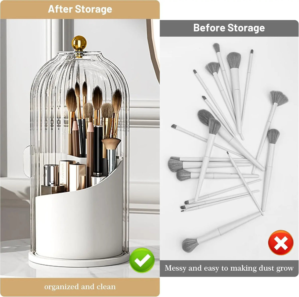 💄🔄 360° Rotating Makeup Brush Organizer – Clear Acrylic Cosmetic Storage Holder with Dust-Proof Lid ✨