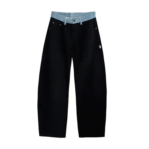 Adjustable Low-Rise Loose Barrel Leg Jeans
