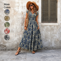 💃Women's Boho Shirred V-Neck Flowy Vacation Maxi Dress
