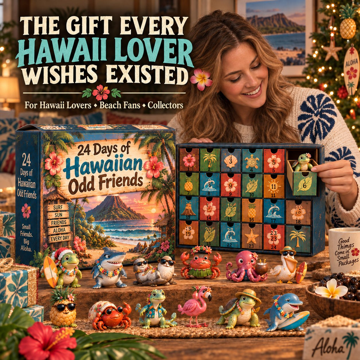 🌺🎄 24 Days of Hawaiian Odd Friends Advent Calendar – 24 Hand-Painted Tropical Mini Figures 🎁✨