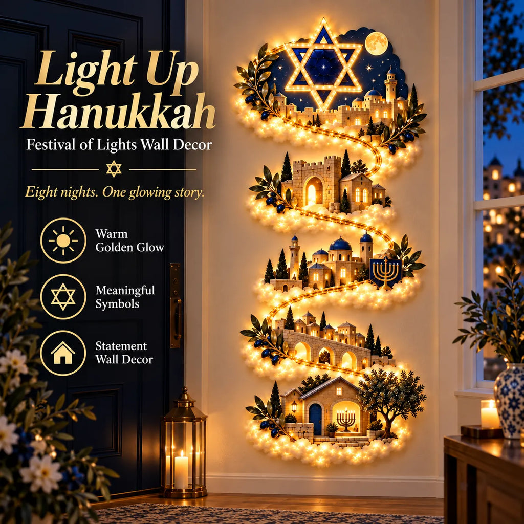 🔥🎁🕎 Hanukkah Festival of Lights Wall Decor Collection – 4 Glowing Designs Celebrating Eight Nights of Light ✨
