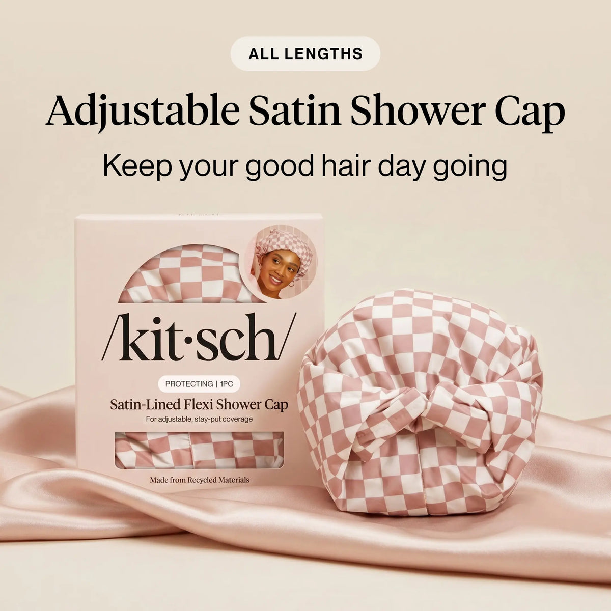 Adjustable Extra-Roomy Satin Shower Cap for All Hair Types