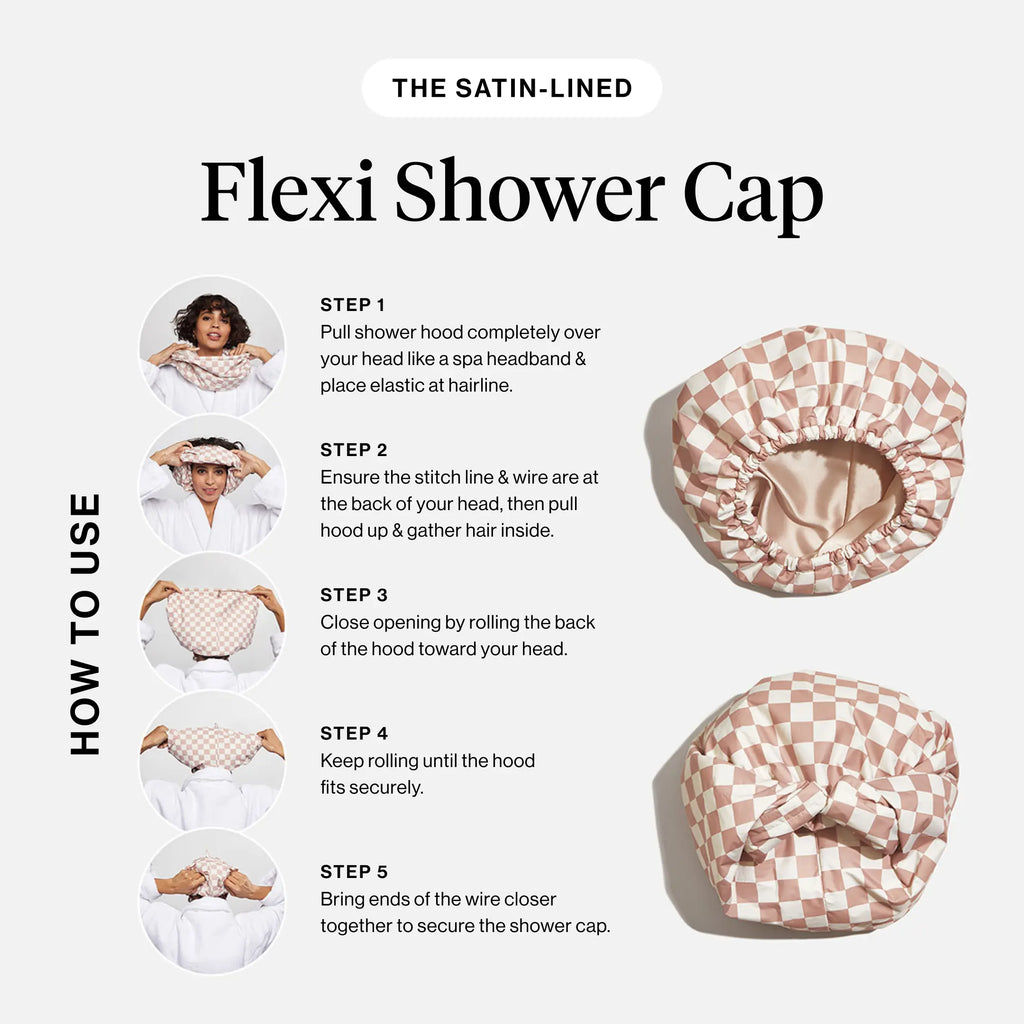 Adjustable Extra-Roomy Satin Shower Cap for All Hair Types
