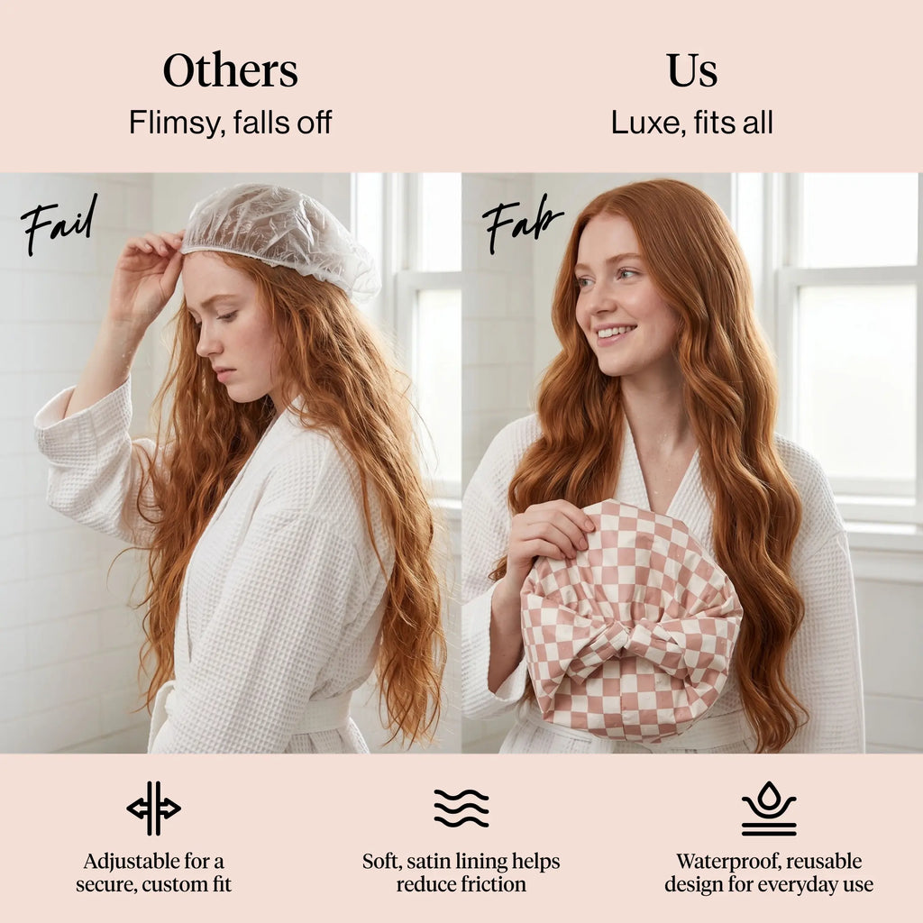 Adjustable Extra-Roomy Satin Shower Cap for All Hair Types