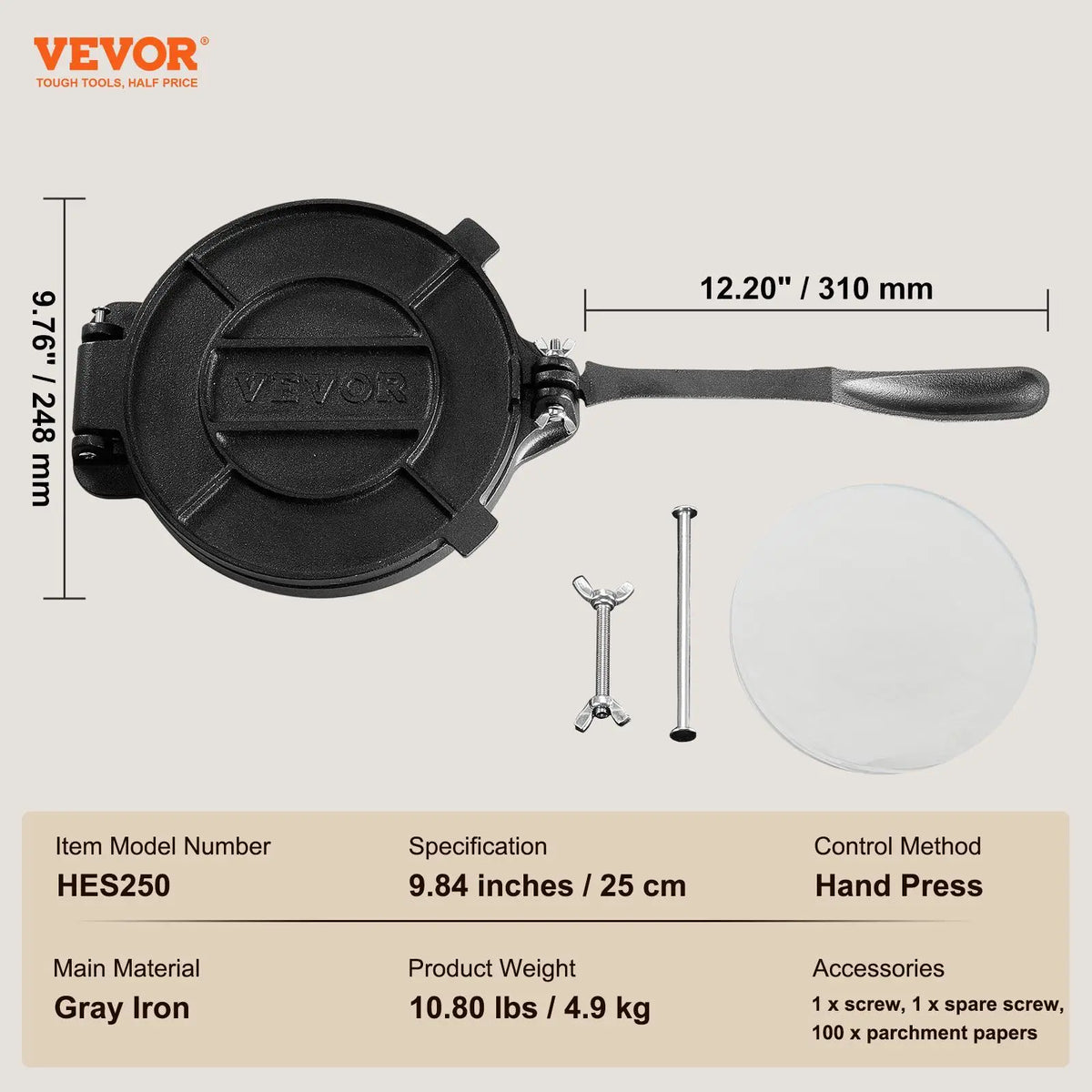 🍕🥞10-inch tortilla press—suitable for making tortillas, pita bread, flatbreads, and pancakes.