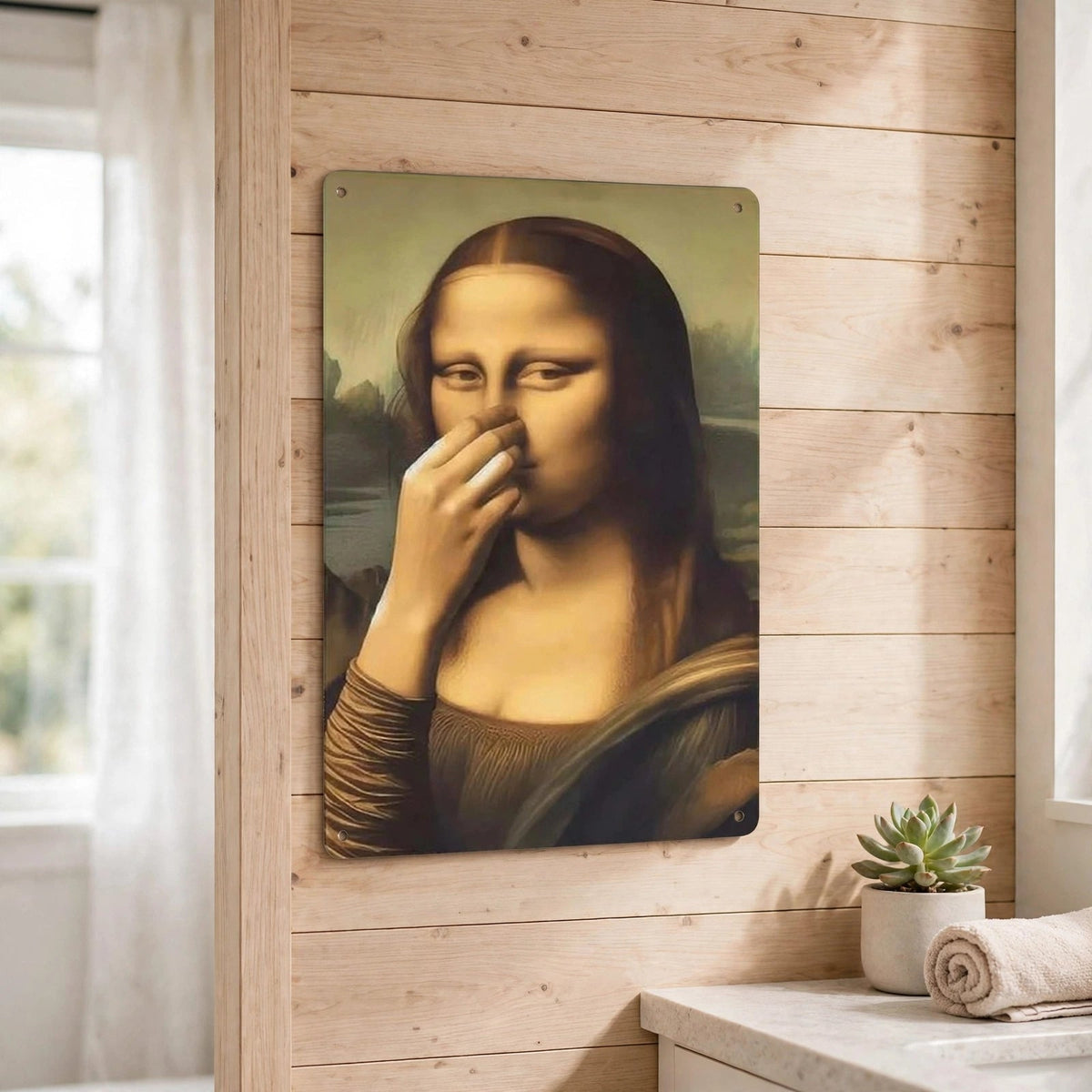 Mona Lisa Inspired Bathroom Humor Metal Sign – Funny Vintage Toilet Wall Decor - BW076