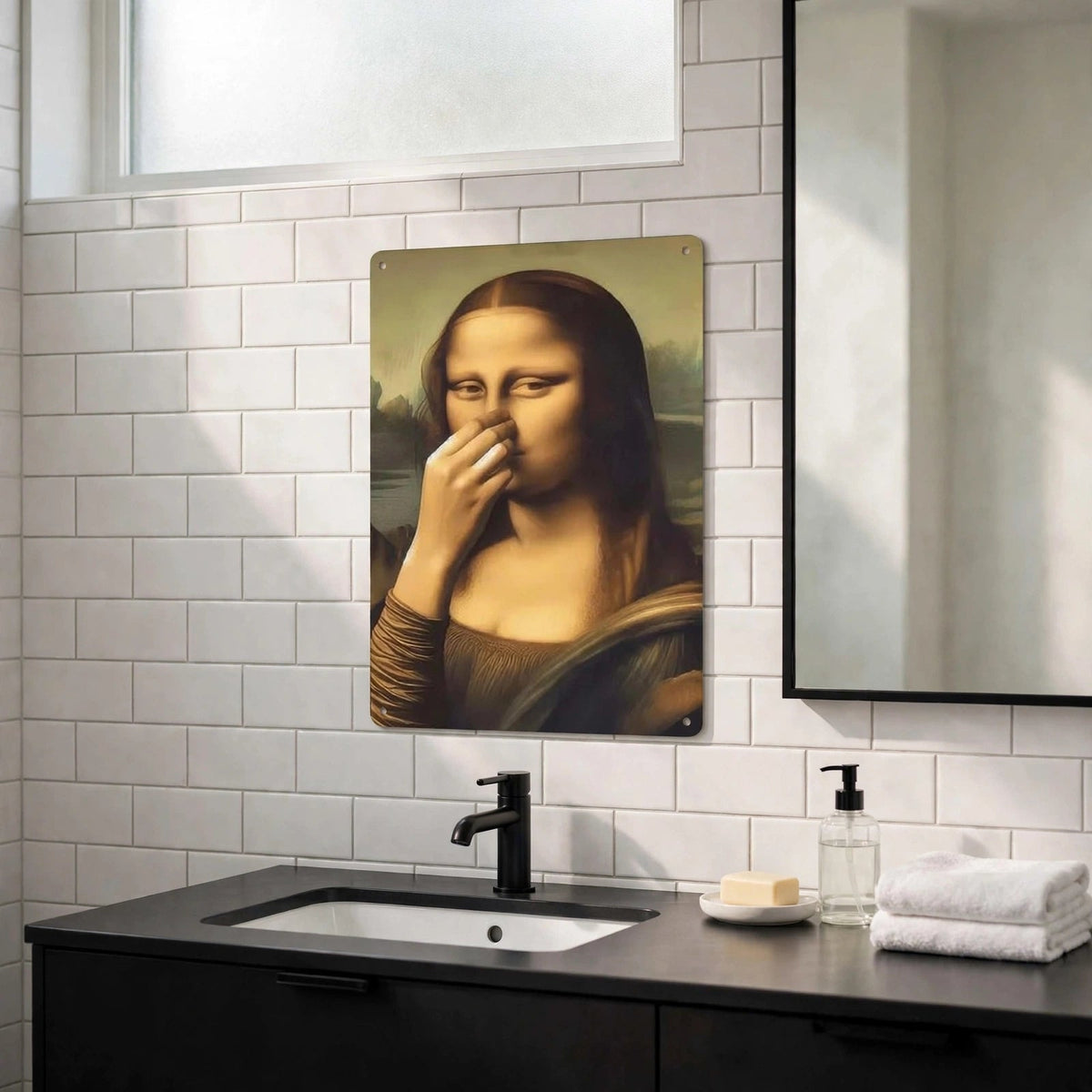 Mona Lisa Inspired Bathroom Humor Metal Sign – Funny Vintage Toilet Wall Decor - BW076