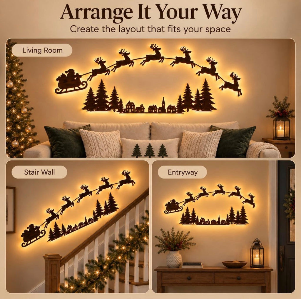 Reindeer Sleigh Press On – Lighted Christmas Wall Decor, Easy No-Tool Install