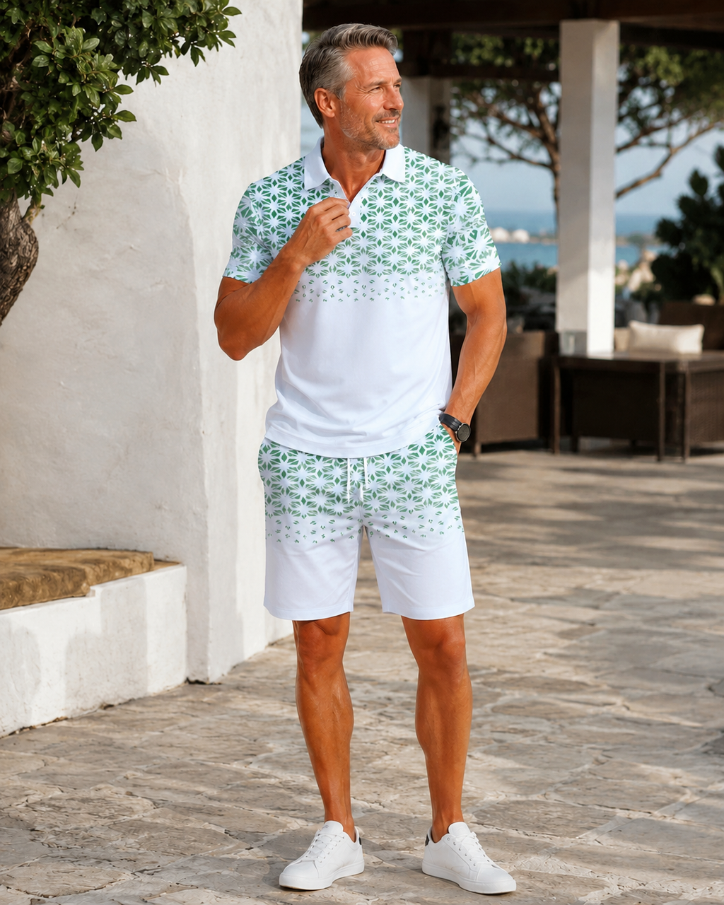 🔹 Men's Summer Casual Geometric Matching Set
