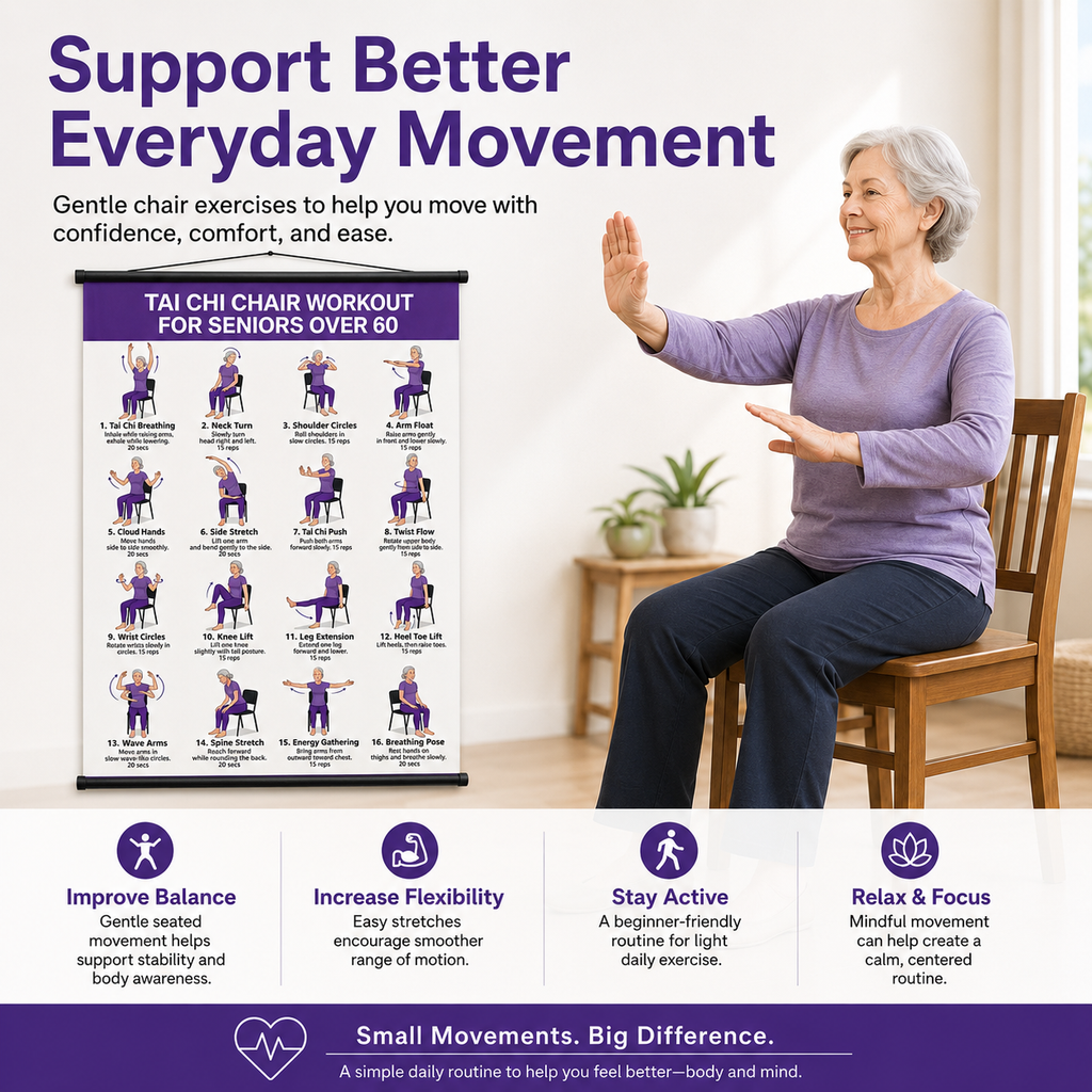 🔥Tai Chi Chair Workout Chart for Seniors (16 x 24 inches)