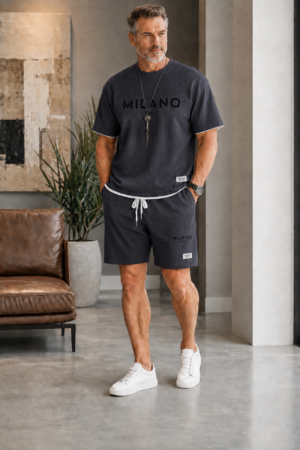 Men's Letter Print Tee & Drawstring Shorts Set