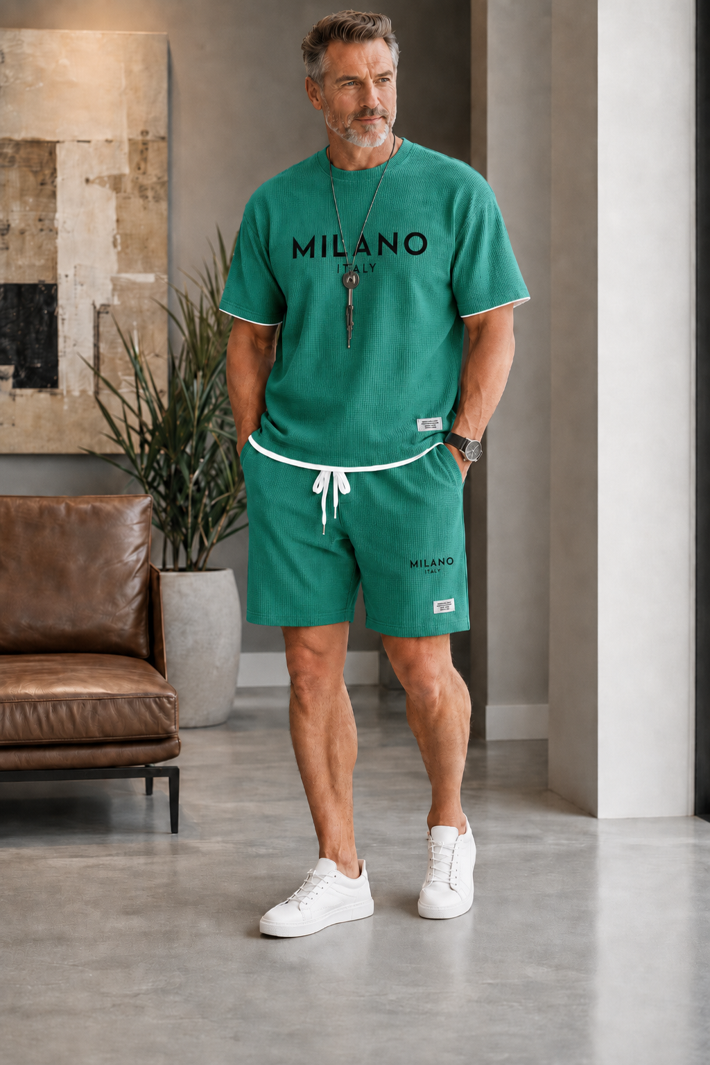 Men's Letter Print Tee & Drawstring Shorts Set