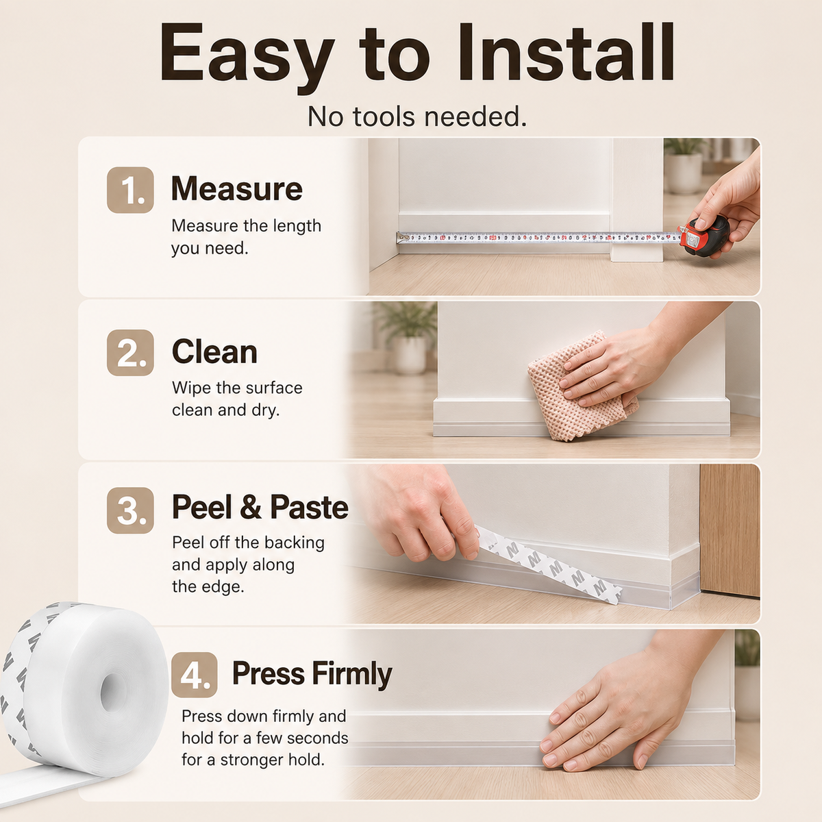 🚪16.4 Ft Door Weather Stripping Seal – Self-Adhesive Draft Stopper for Doors & Windows