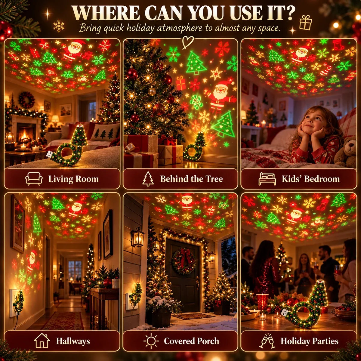 ⏳🔥LIMITED TIME 50% OFF!🎄Christmas Ceiling Projector – 6 Magical Light Effects for Instant Holiday Magic ✨