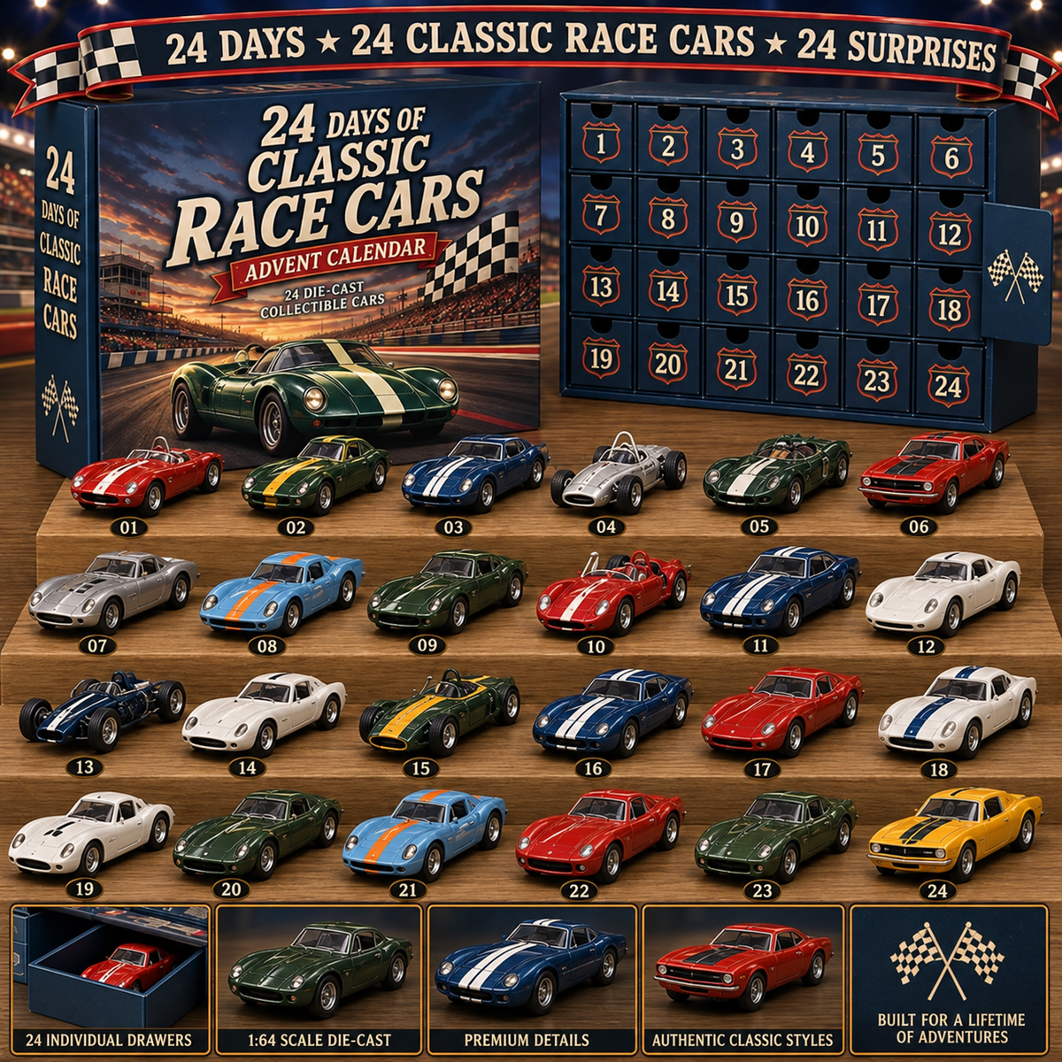 🚗🎁 24 Days of American Car Legends Advent Calendar – 24 Die-Cast Collectibles ✨