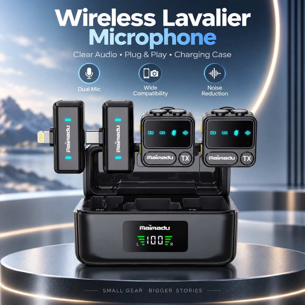 🎙️🔋 Wireless Lavalier Microphone with Charging Case – For iPhone, iPad & Android 📱✨