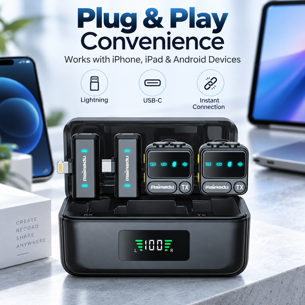 Wireless Lavalier Microphone for iPhone iPad Android With Charging Case Audio Smartphone Audio Smartphone