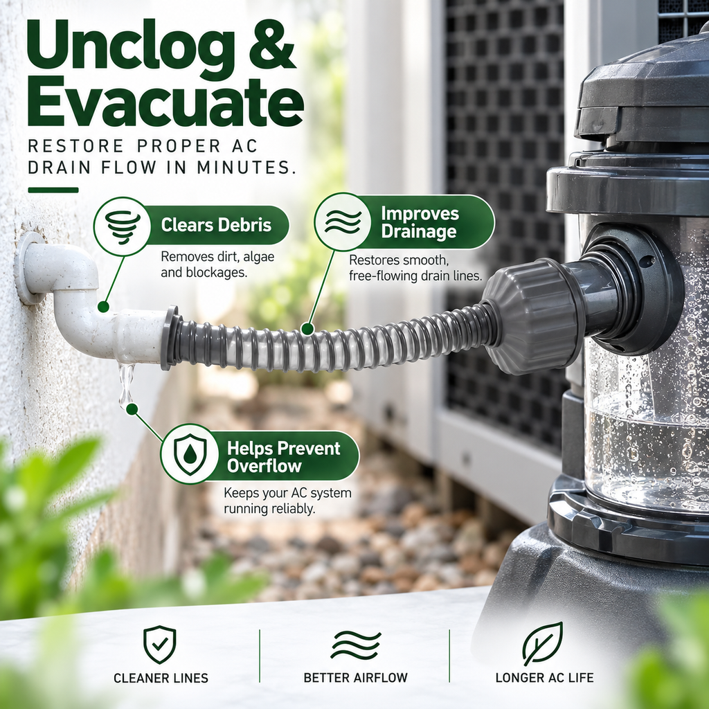 A/C Drain Line Cleaner Tool – Wet Vac Attachment for Unclogging PVC Pipes