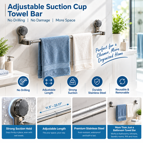 Adjustable Suction Cup Towel Bar