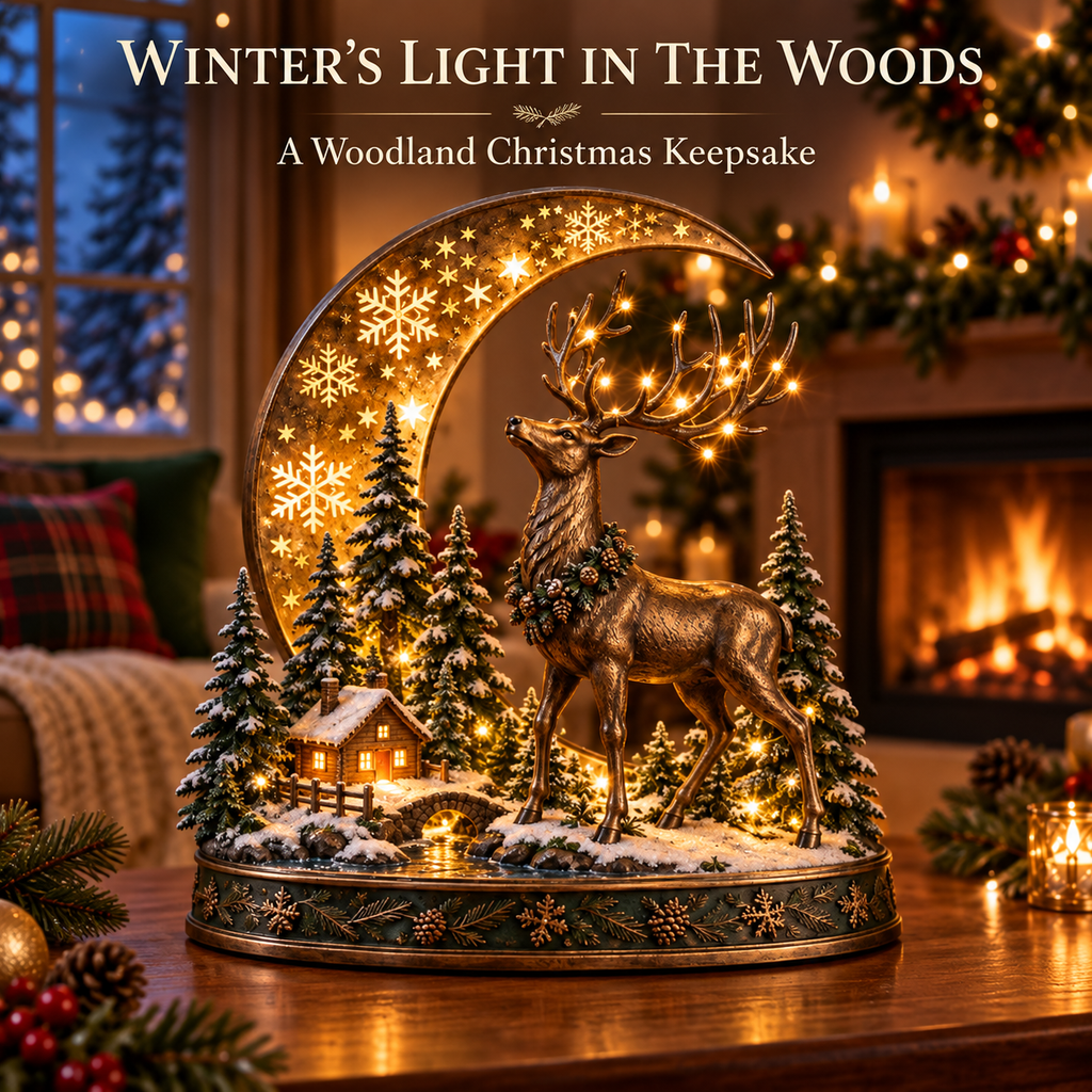 🎄🦌 Woodland Reindeer Moonlight Village – Lighted Christmas Tabletop Décor ✨