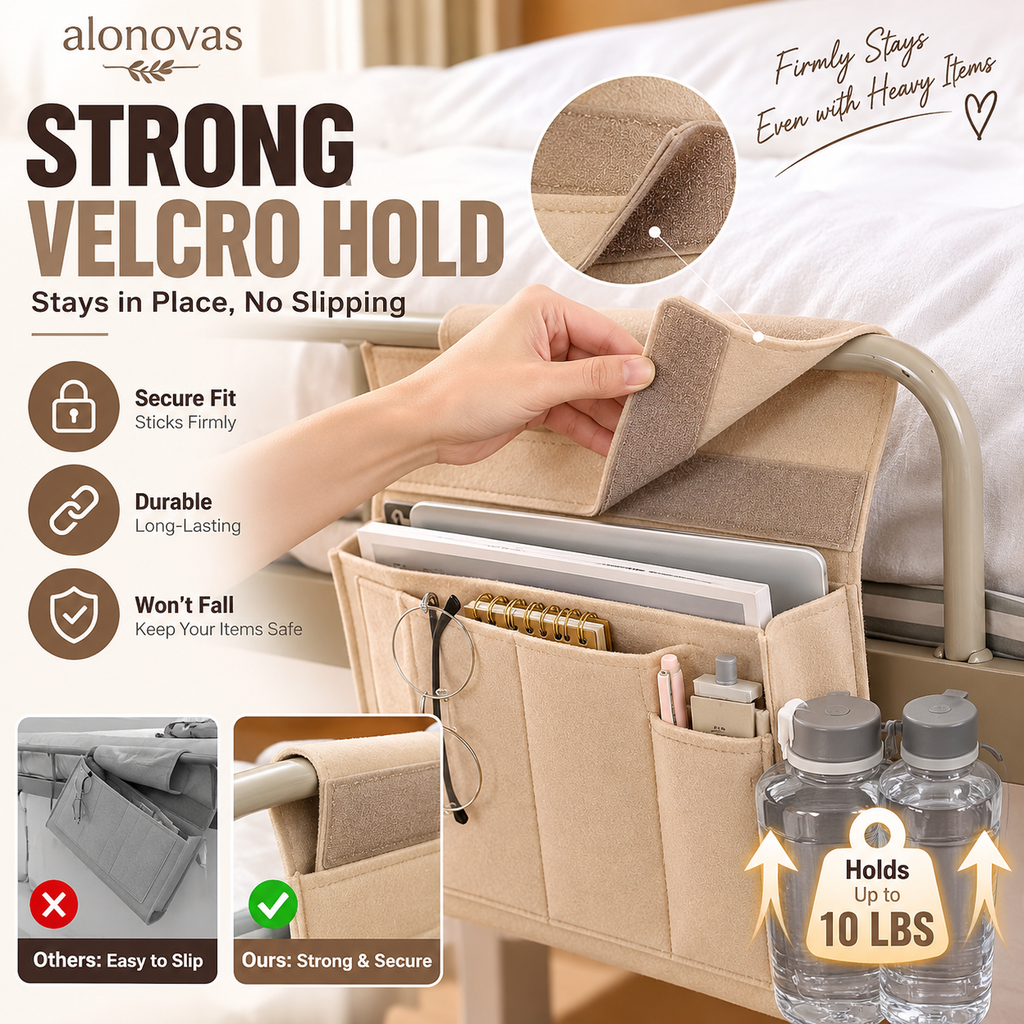 Bedside Storage Organizer – 5-Pocket Felt Hanging Bed Caddy 📚📱✨