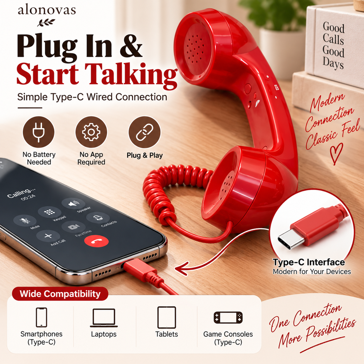 ☎️Retro Phone Handset with Type-C | Vintage Wired Receiver 📞