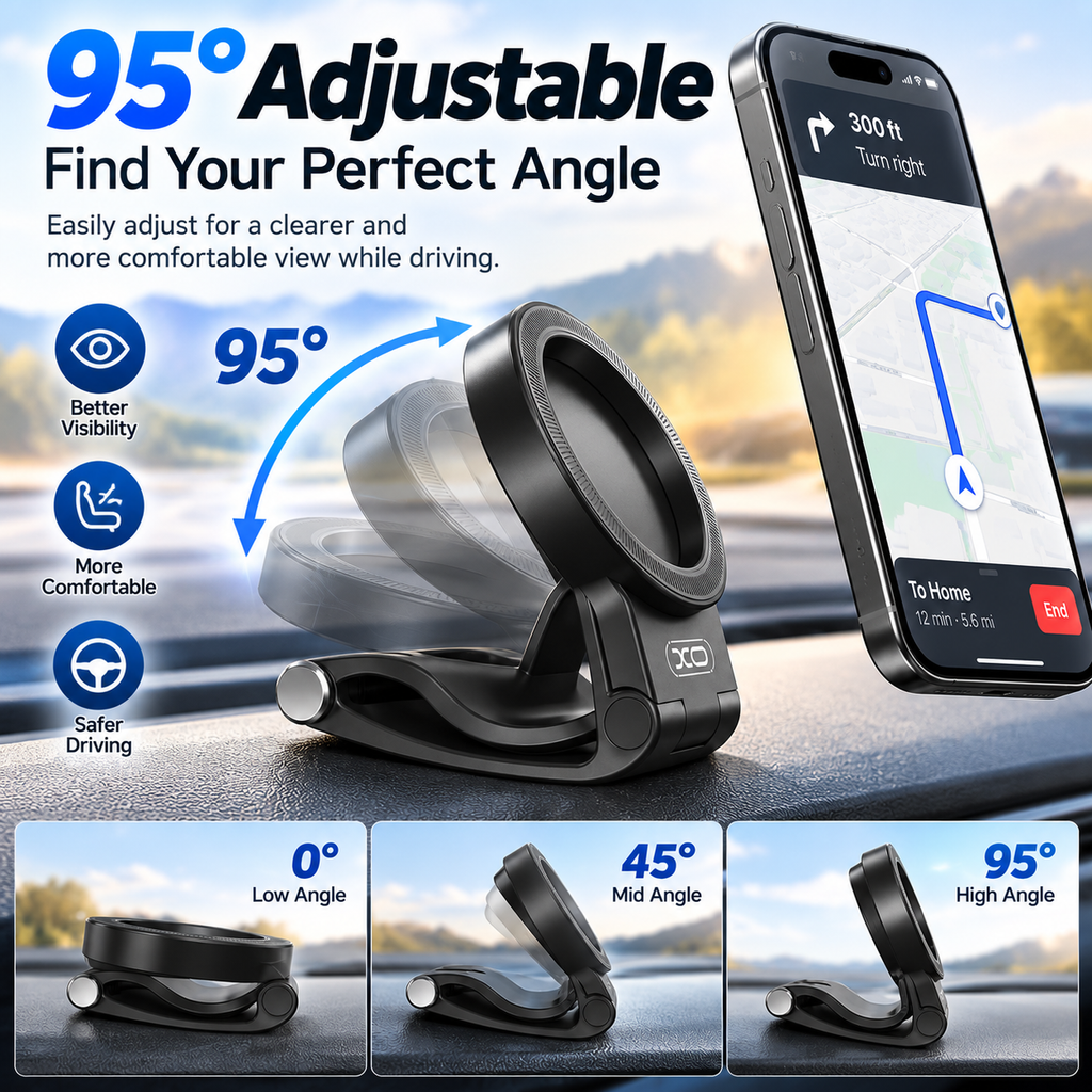 Strong Magnet Magnetic Cellphone Car Mount - Hands-Free Phone Holder, 95° Adjustable
