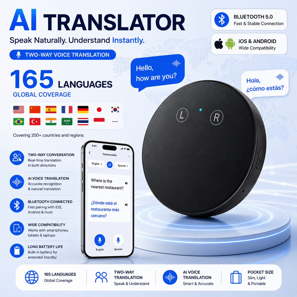 🔥AI Language Translator – Real-Time Voice Translator | 165+ Languages
